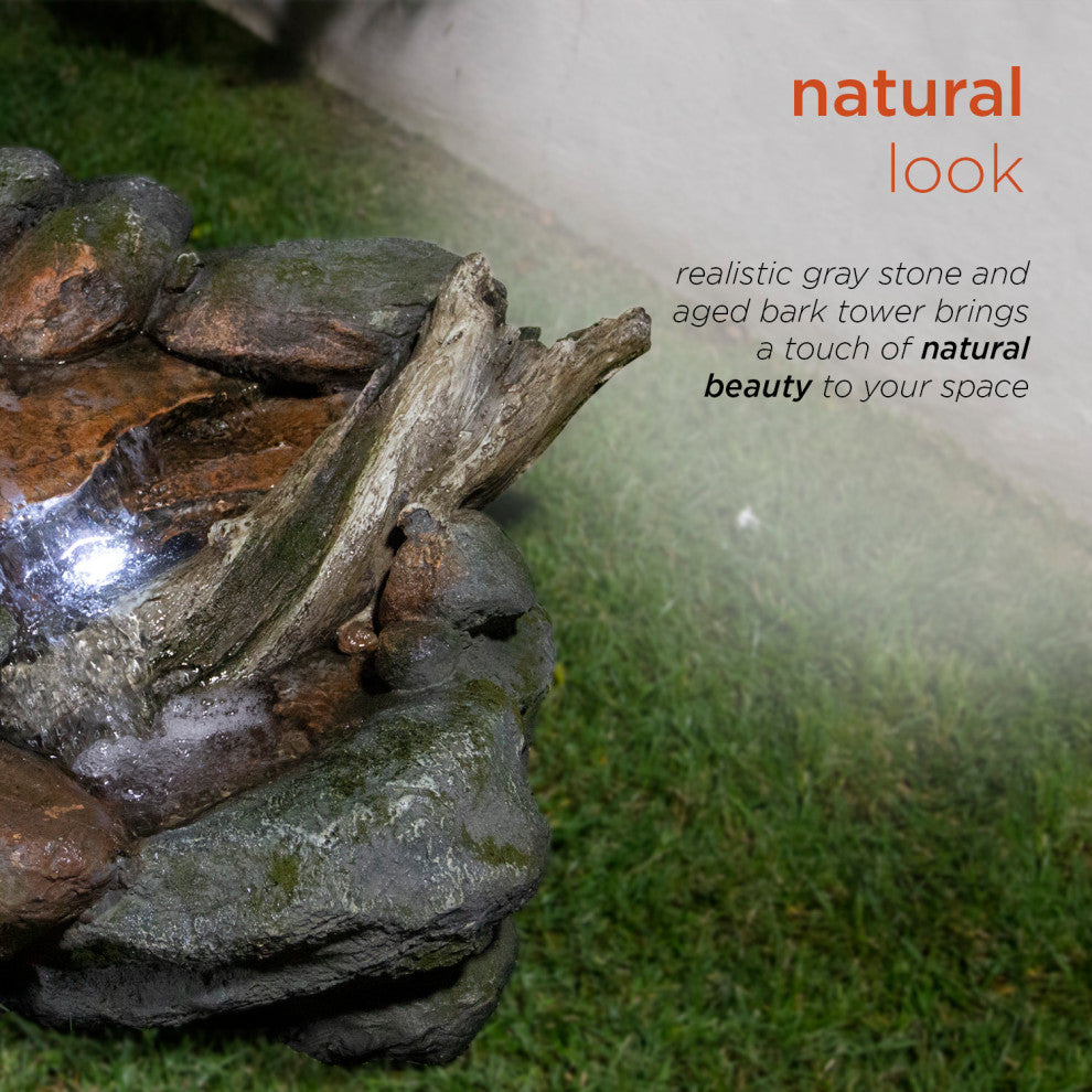 60" Long 3-Tier Rainforest Rock River Hand-Painted Fountain with LED Lights