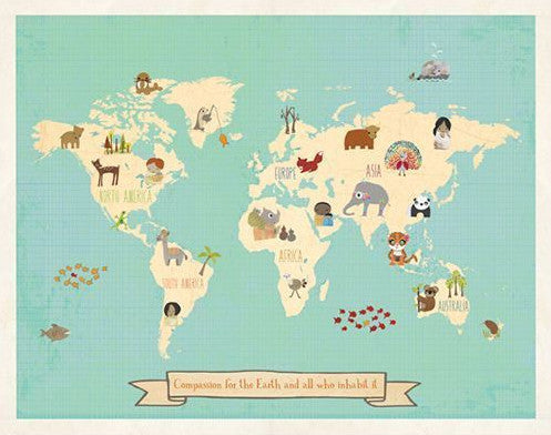 Global Compassion World Map 24x18 Children's Wall Art Poster
