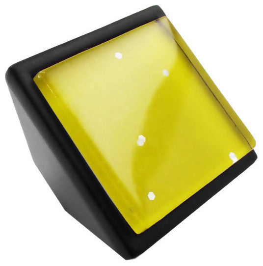 Yellow Iridescent Dots Crystal Glass Black Metal Square Frustum Knob