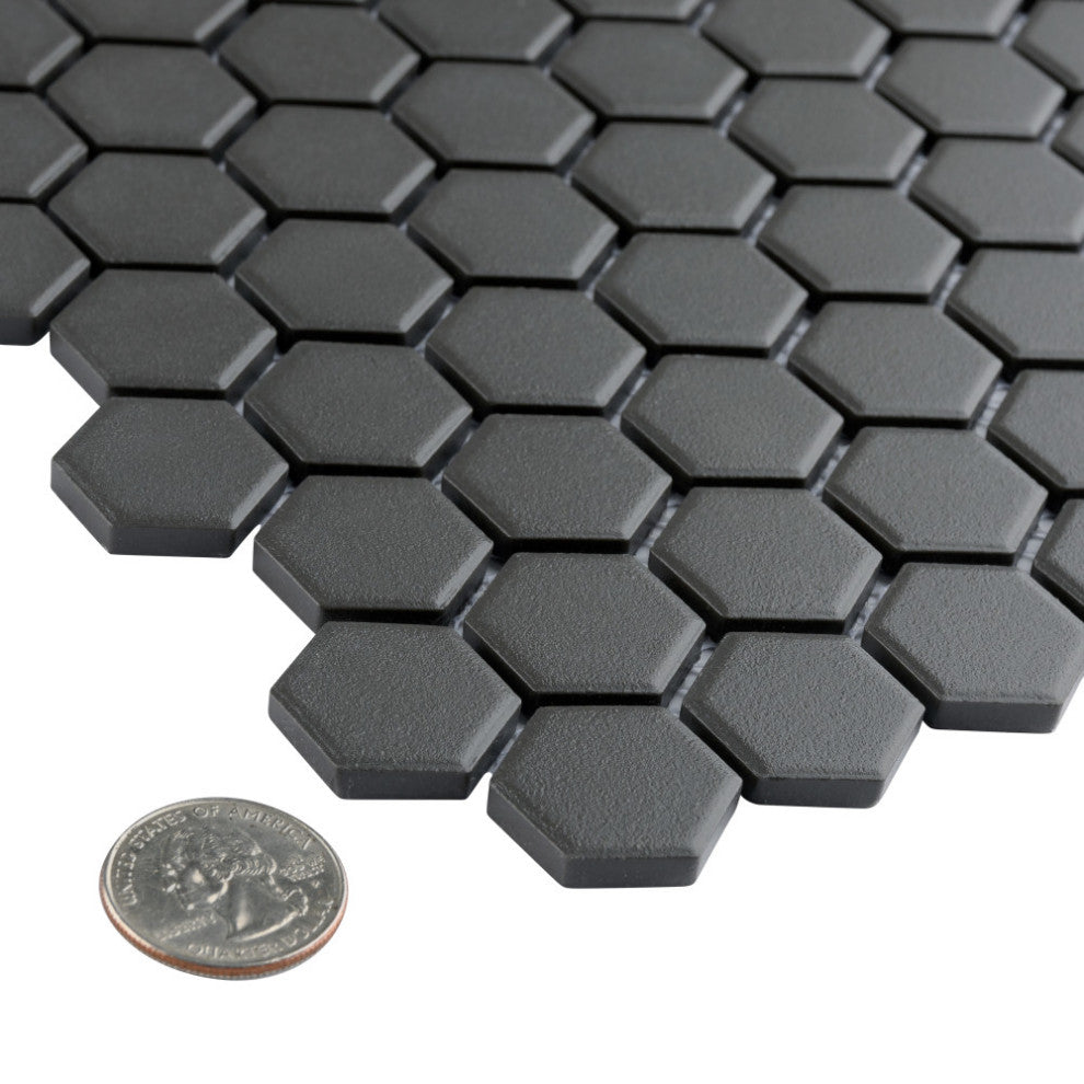 Gotham 1" Hex Black Porcelain Floor and Wall Tile