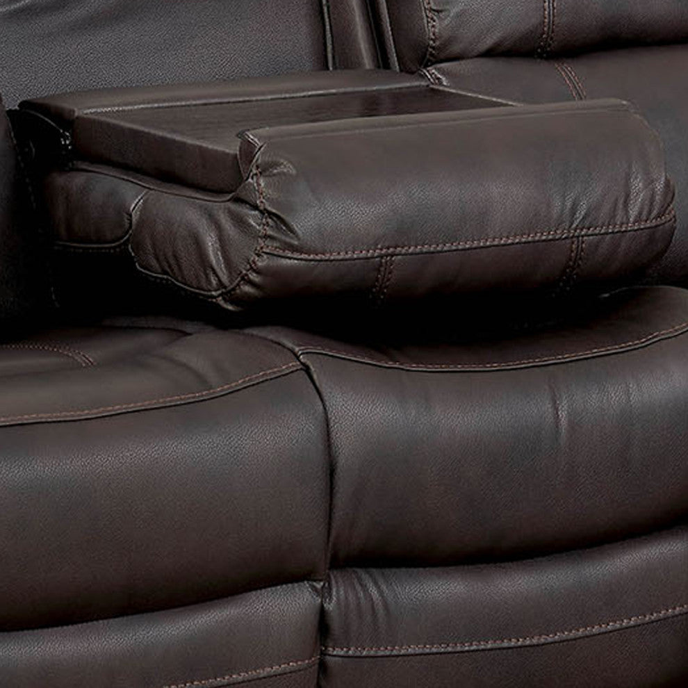 Benzara BM177920 Contemporary Style Double Recliner Sofa With Cup Holders, Brown