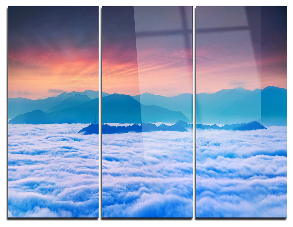 "Sea of White Fog and Mountains" Photo Metal Wall Art, 3 Panels, 36"x28"