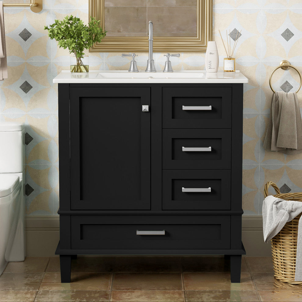 30" Freestanding Bath Vanity Set, Integrated Ceramic Sink, Black, 30 Inches