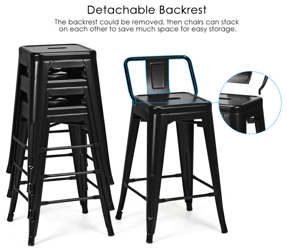 Costway Set of 4 Low Back Metal Counter Stool Industrial Bar Stools Black Steel