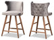 Set of 2 Counter Stool, Velvet Seat & Curved Back With Jewelry Tufting, Grey