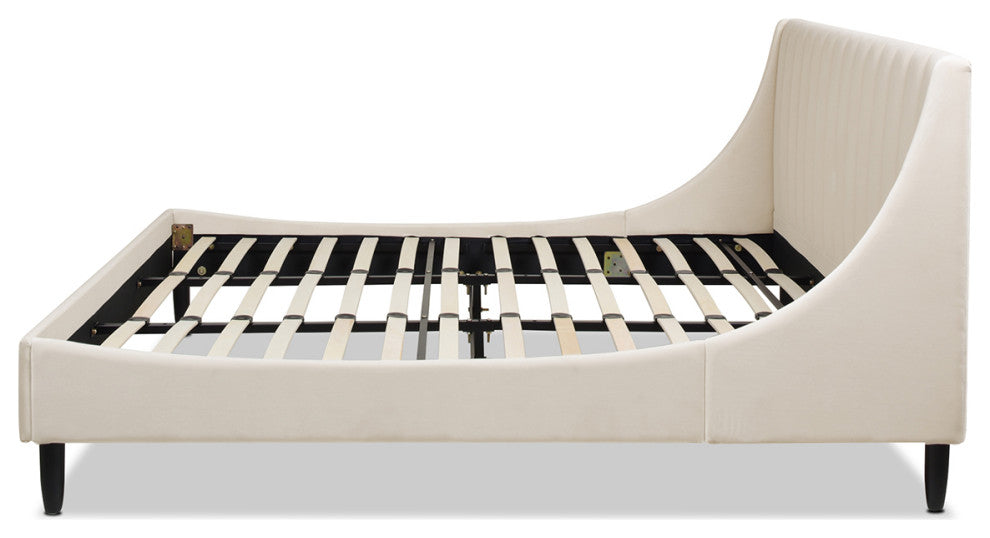 Aspen Modern Vertical Tufted Upholstered Platform Bed, French Beige Performance Velvet, King