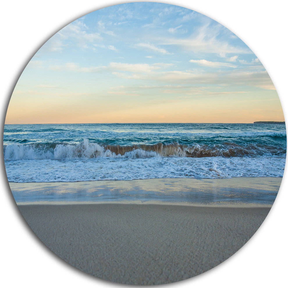 Blue Splashing Scene Beach, Seashore Round Metal Wall Art, 11"