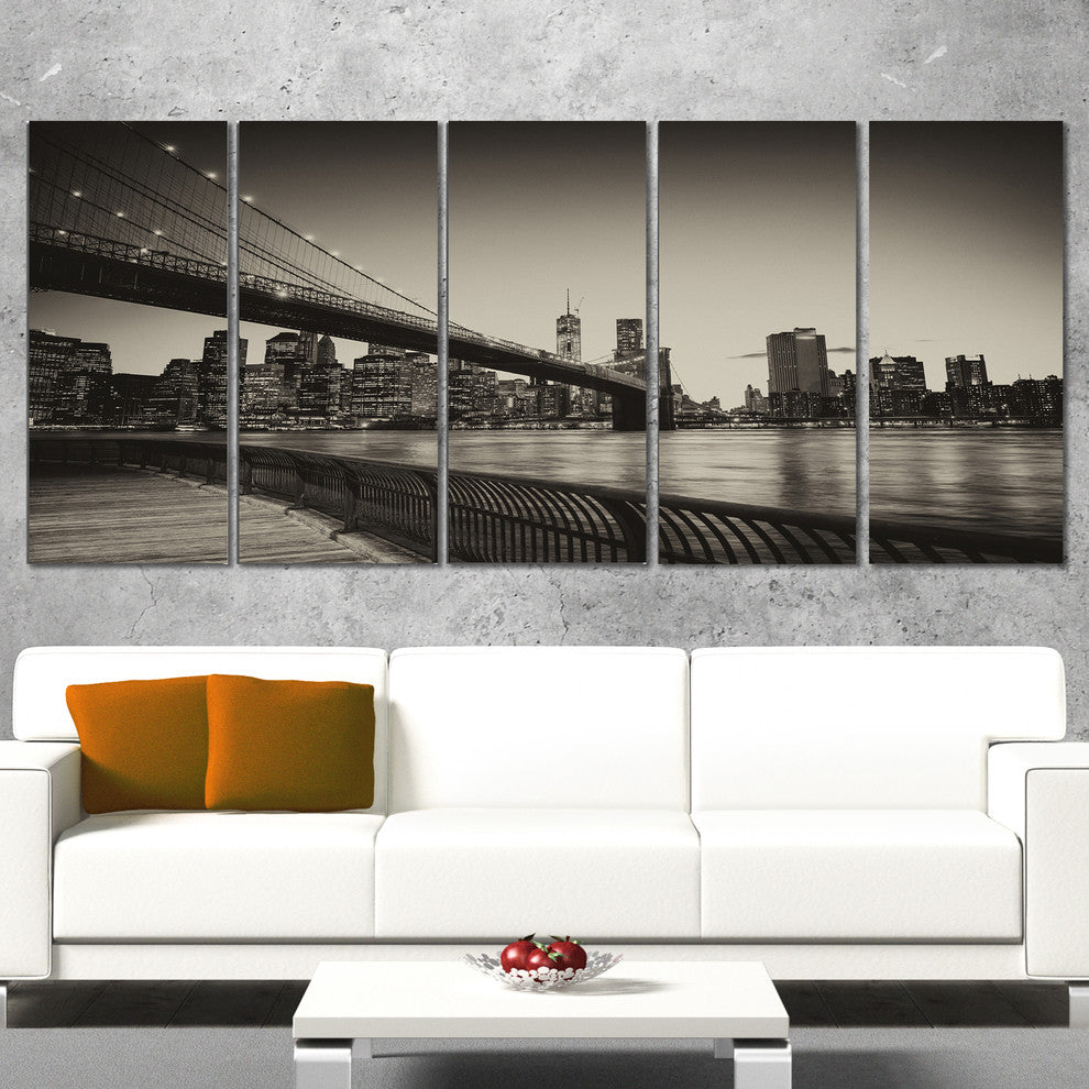"Famous Landmark of Brooklyn Bridge" Canvas Print60"x28", 5-Panels