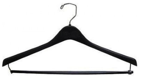 Plastic Curved Suit Hanger With Locking Bar, Black, Chrome Finish, Set of 100