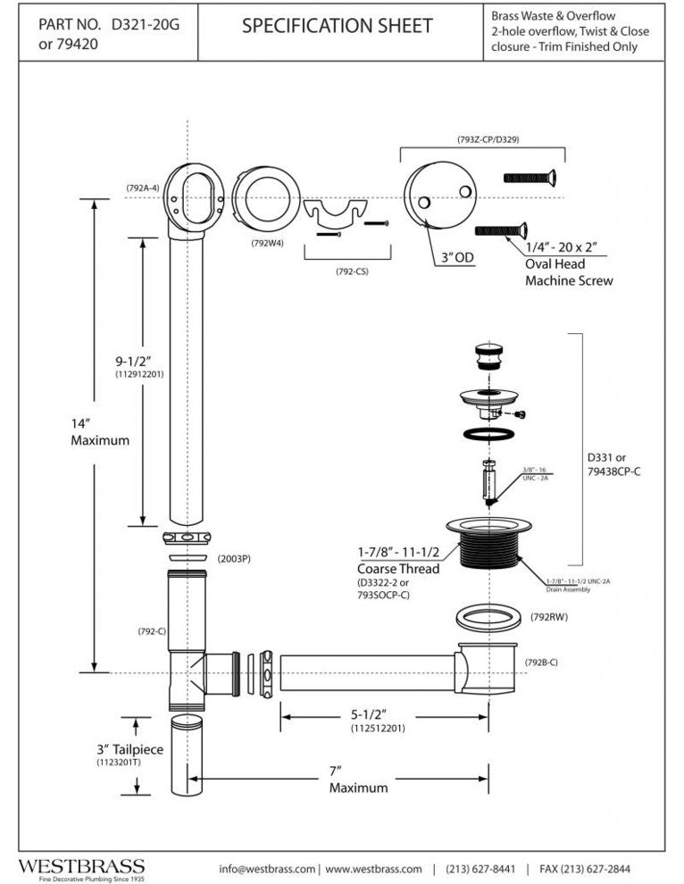 Twist & Close Bath Waste - 14" Make-Up, 17 Ga. Tubing In Polished Brass, Powder Coated Flat Black