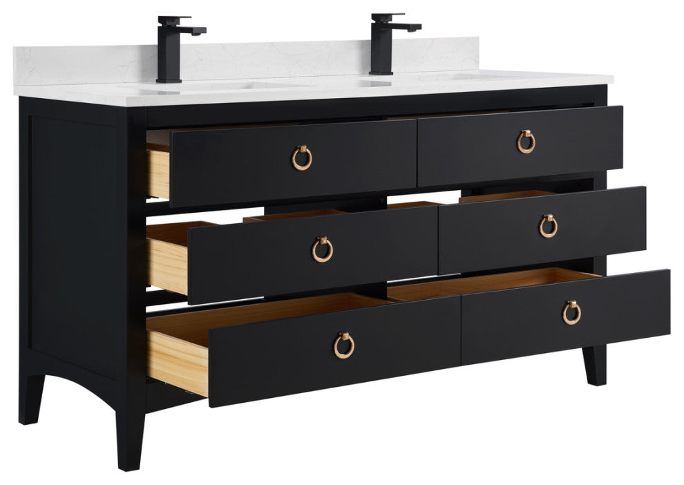 Legion Furniture WS2518 Series Bathroom Sink Vanity, Tricorn Black, 60", Artificial Stone Top, Double Sink