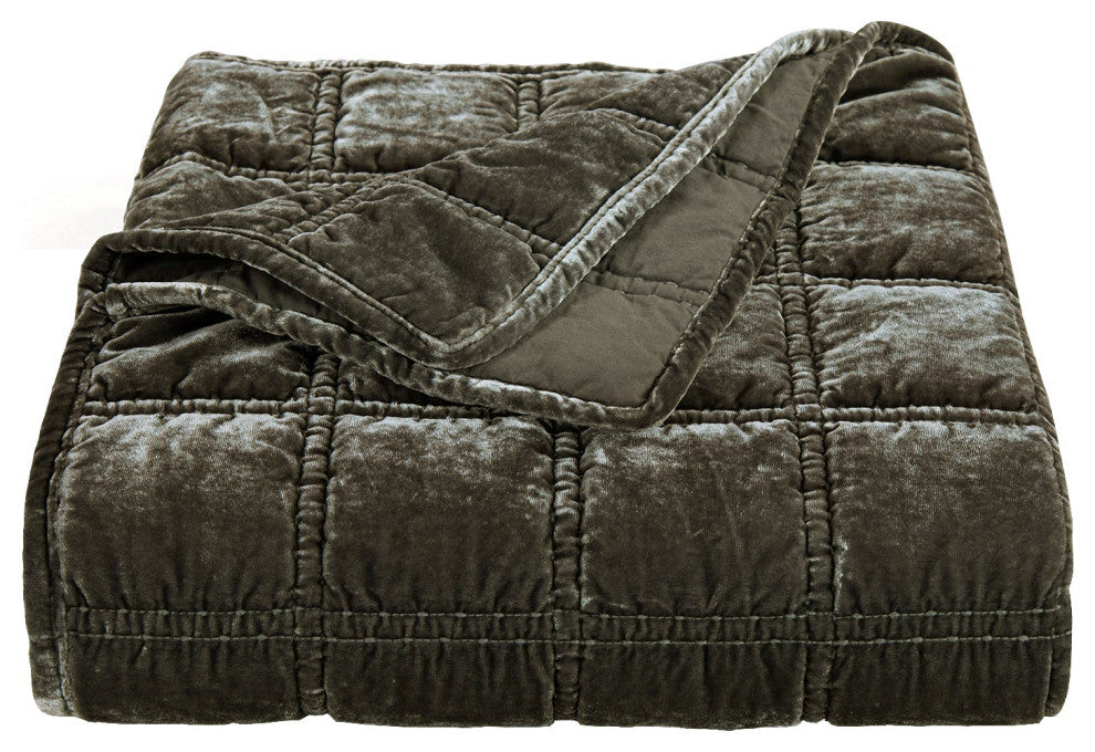 Stella Faux Silk Velvet Double Box Stitch Throw, 50"x60", 1PC, Fern Green