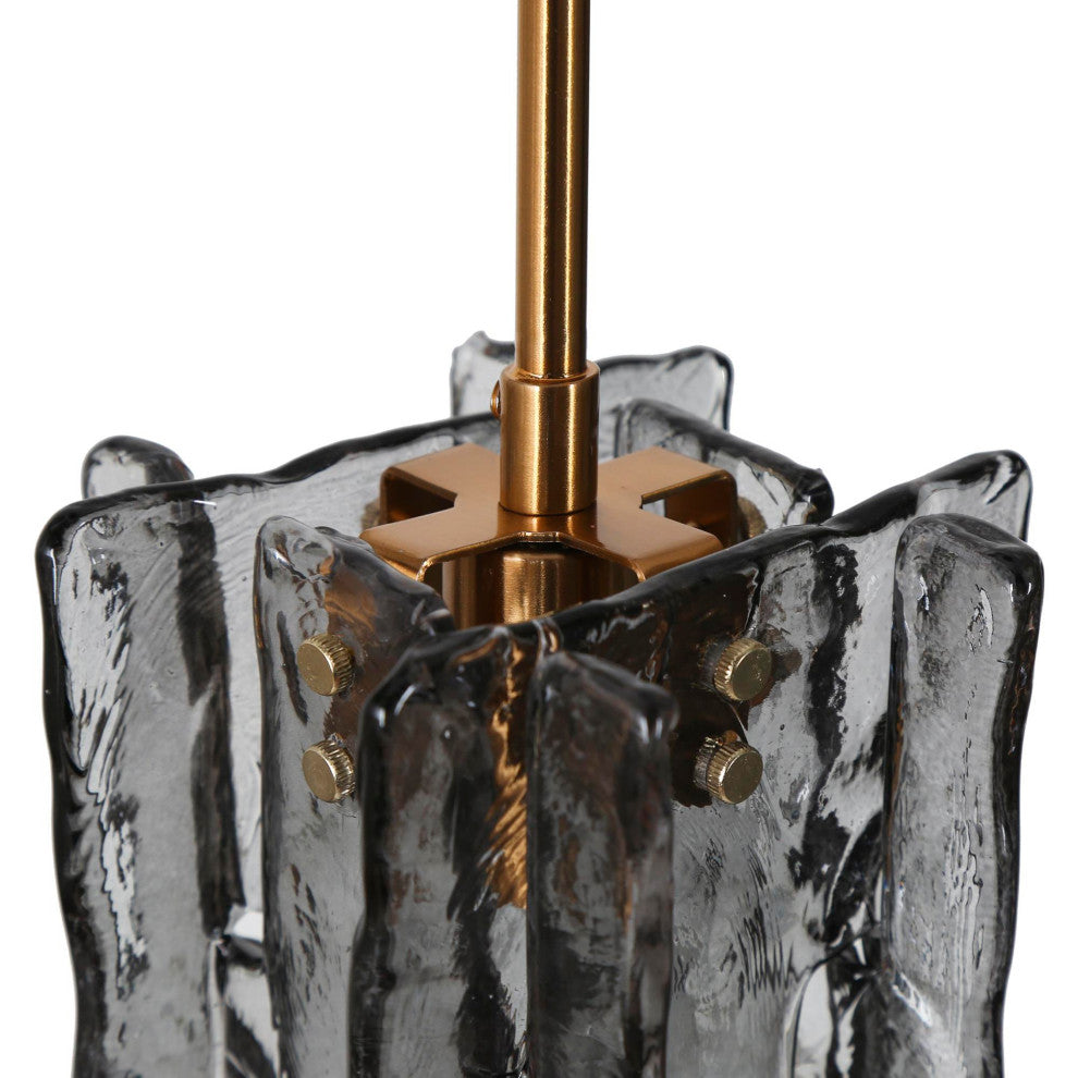 LNC Tucana Polished Gold Matte Black Modern Pendant Light, Textured Glass, 5 Light