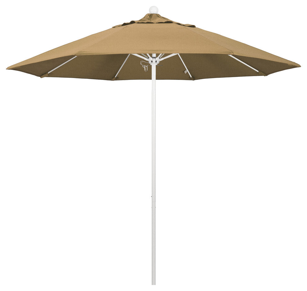 9' Matted White Push Lift Fiberglass Rib Aluminum Umbrella, Olefin, Straw