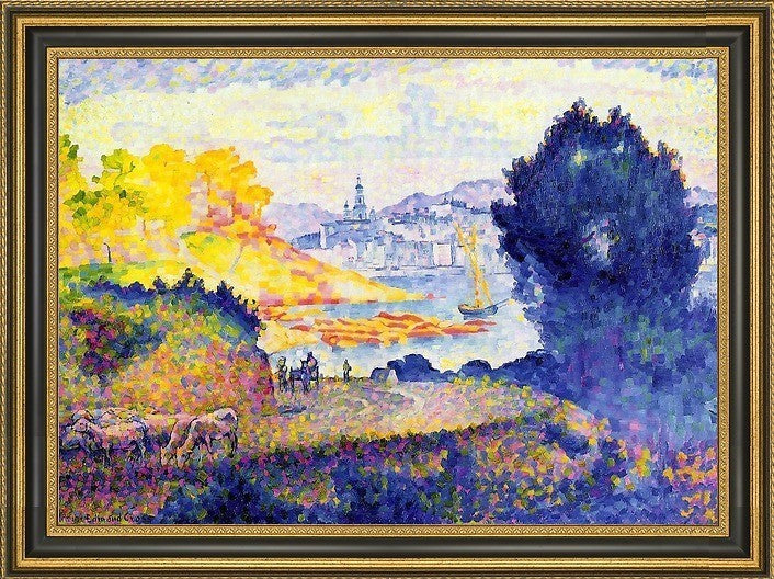 Henri Edmond Cross View of Menton Framed Premium Canvas Print, 16"x24"