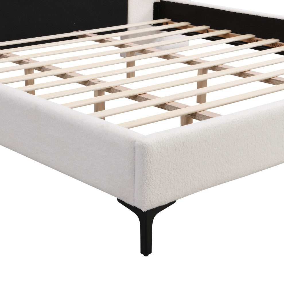 GDF Studio Modern Platform Bed, Built-in Lights & Shelves, White, King