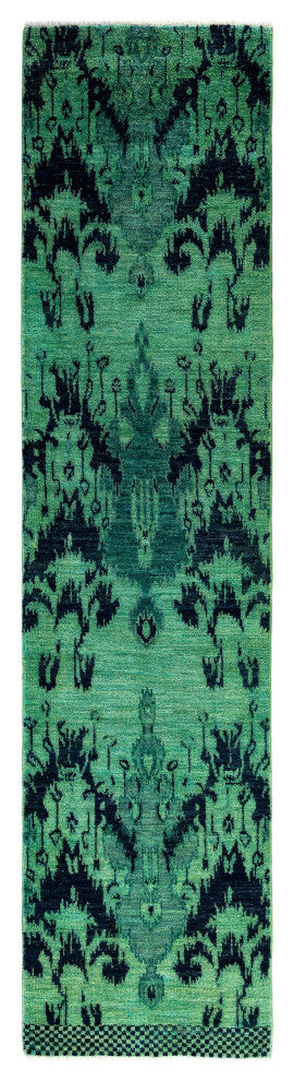 Overdyed One-of-a-Kind Hand-Knotted Area Rug Green, 2' 5" x 10' 4"