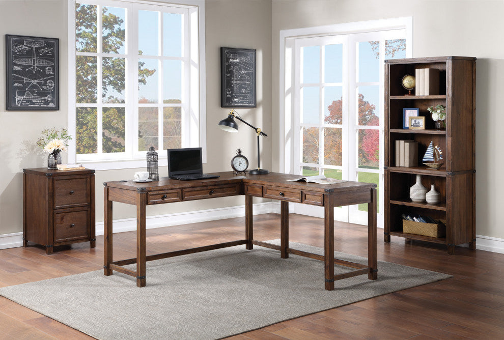 Baton Rouge L-Shape Desk, Brushed Walnut Finish