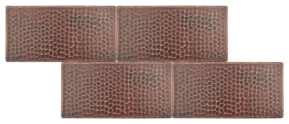 Hammered Copper Tile, 4"x8", Set of 4