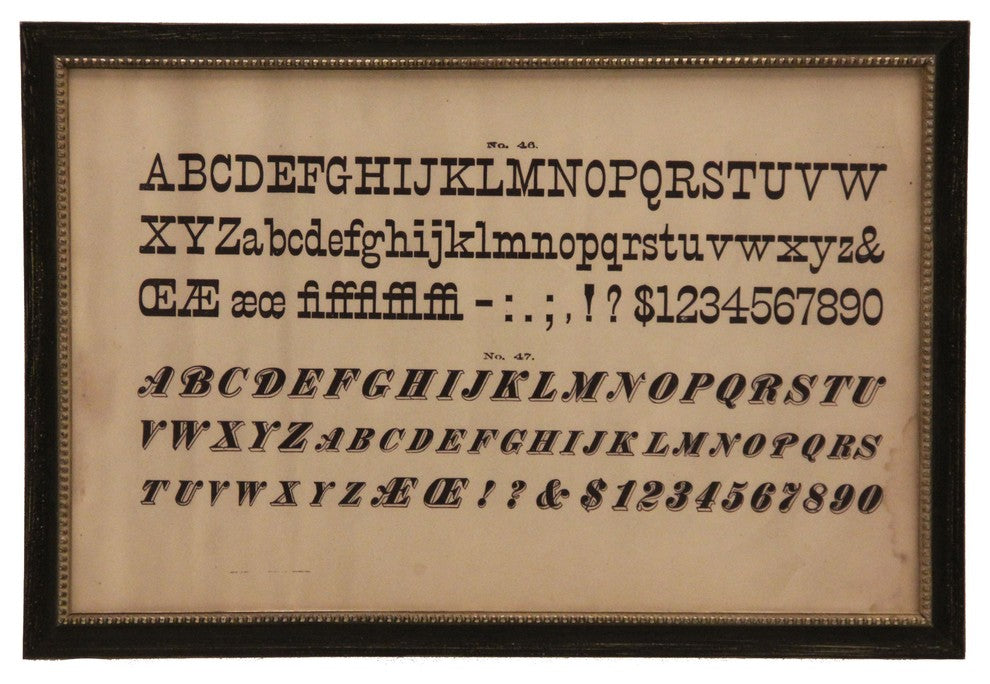 Antique Alphabet # 46, Black Frame With Silver Bead