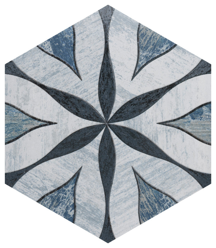 Cassis Hex Flower Black Porcelain Floor and Wall Tile