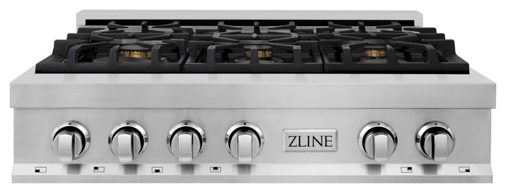 ZLINE 36" Porcelain Gas Stovetop With 6 Gas Brass Burners, RT-BR-36