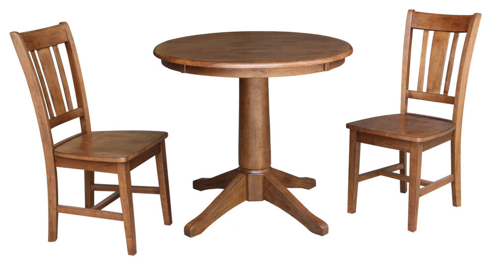 30" Round Top Pedestal Table - With 2 San Remo Chairs, Distressed Oak