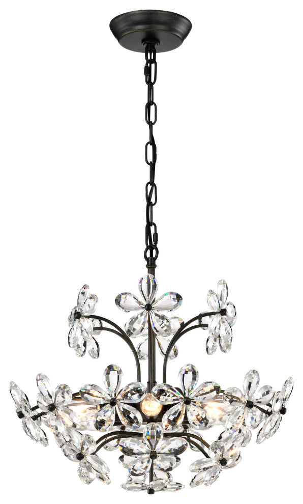 Almira 6 Lights Antique Black Daisy Flower Crystal Chandelier