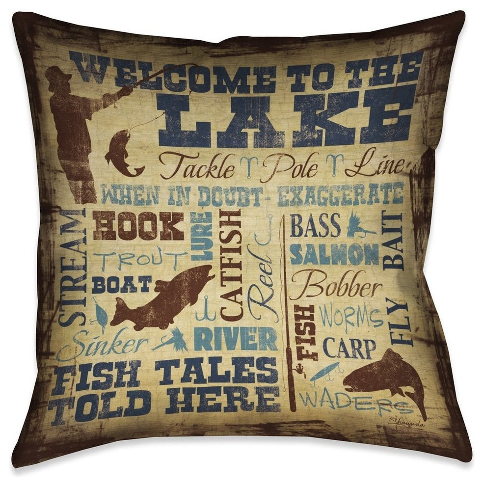 Laural Home Welcome to the Lake Outdoor Decorative Pillow, 18"x18"
