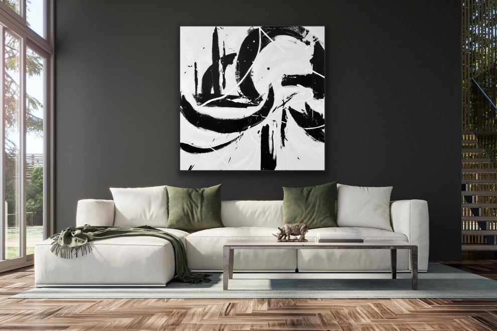 48x48" Black white Contemporary Art Large Modern Painting Minimal wall decor