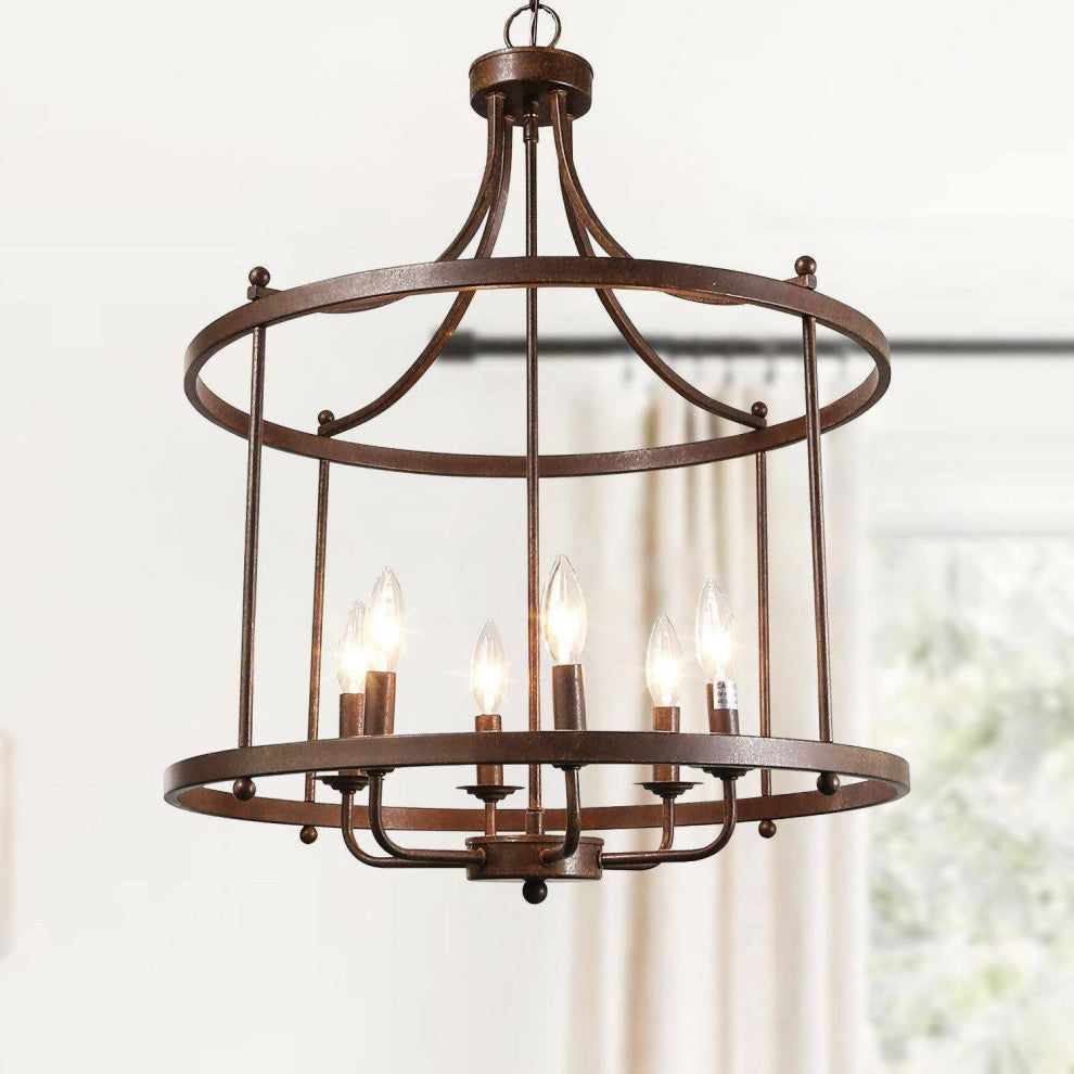 LNC Lepetos 6-Light Matte Finish Modern Cage Chandelier, Brown
