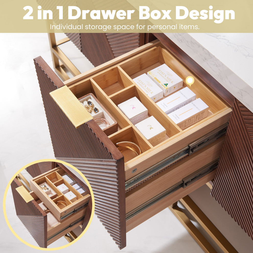 Mahon Bath Vanity, Stone Top, Brushed Gold Base, 36", Single Vanity, No Mirror