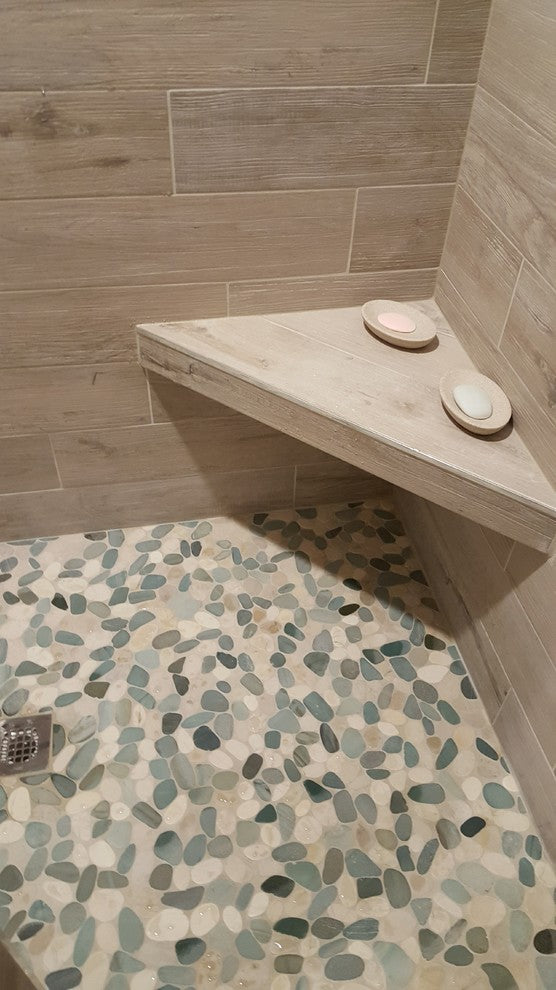 Natural Sea Green & White Sliced Pebble Tile - 12x12 Sheets with Mesh Support