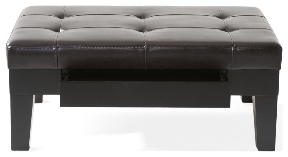 CKH Tucson Leather Storage Ottoman Coffee Table, Brown