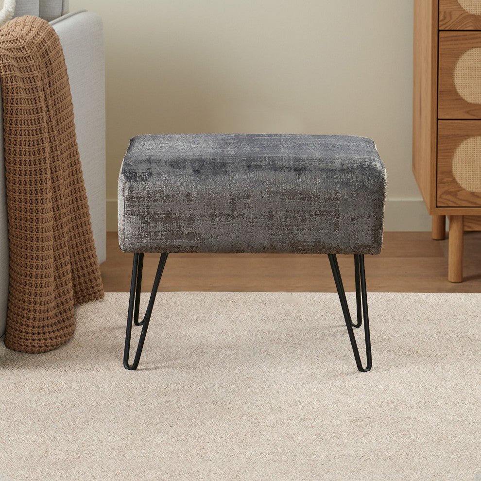 Textured Velvet Ottoman, Steeple Gray