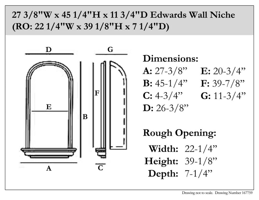 Edwards Wall Niche (RO: 22 1/4"W x 39 1/8"H x 7 1/4"D)