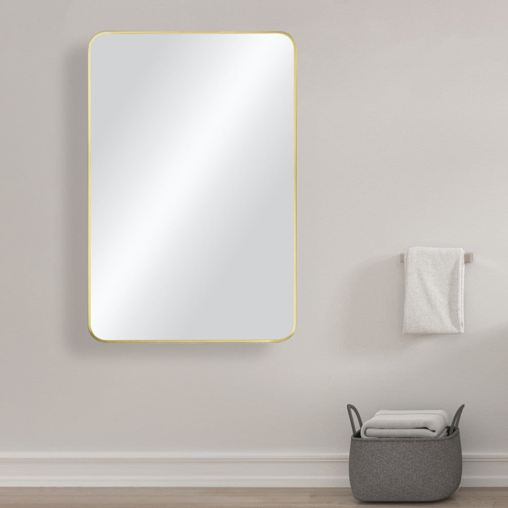Shatterproof Wall Mount Metal Frame Mirror, FM2, Brushed Gold, 24"x36"