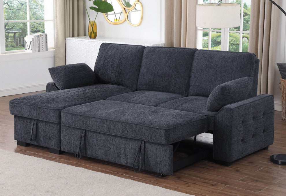 Mackenzie 91" Chenille Reversible Sleeper Sectional, Drop-Down Table, Dark Gray