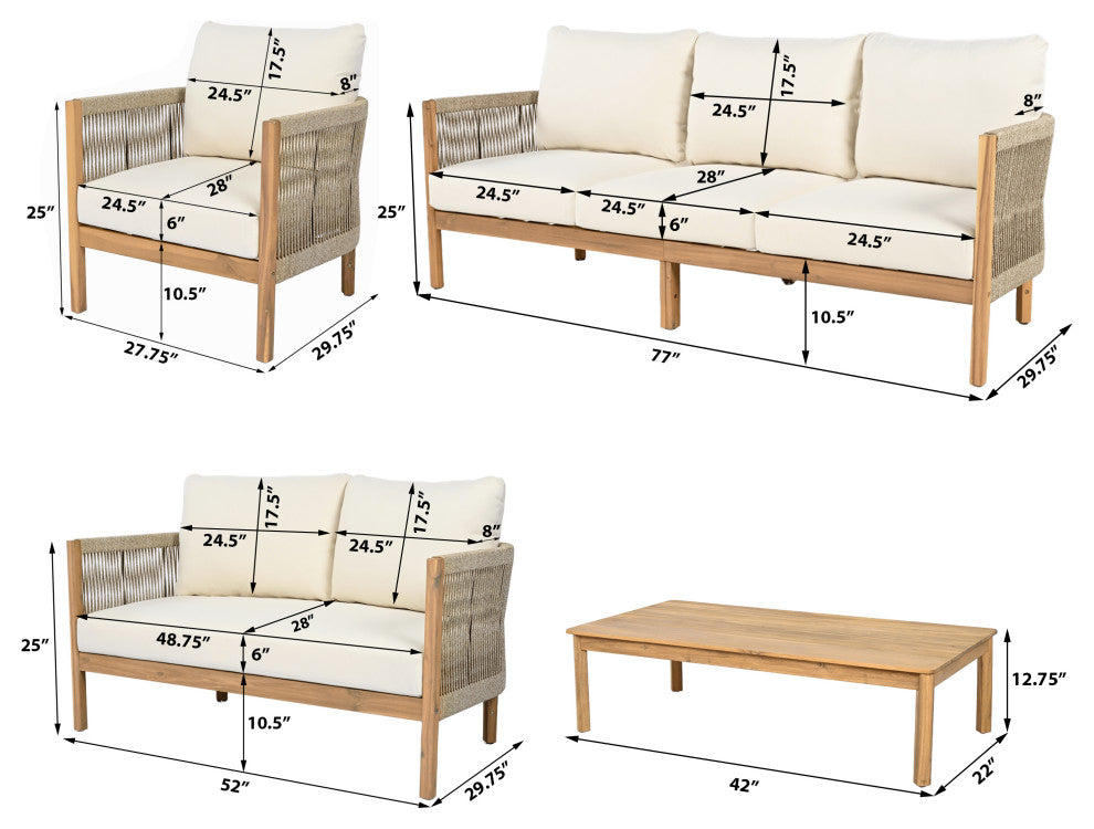 GDF Studio Outdoor 5-Piece Acacia Wood Patio Chat Set, Teak/Beige