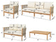 GDF Studio Outdoor 5-Piece Acacia Wood Patio Chat Set, Teak/Beige