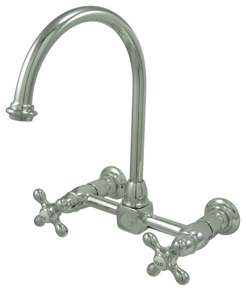 Kingston Brass Wall Mount Bridge Kitchen Faucet, Polished Chrome