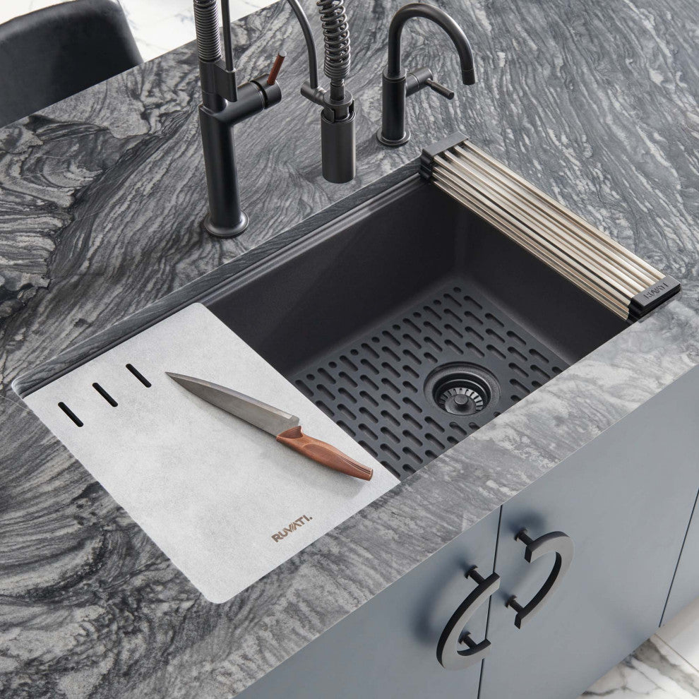 33-in Undermount Workstation Granite Kitchen Sink Matte Black - RVG2302BK