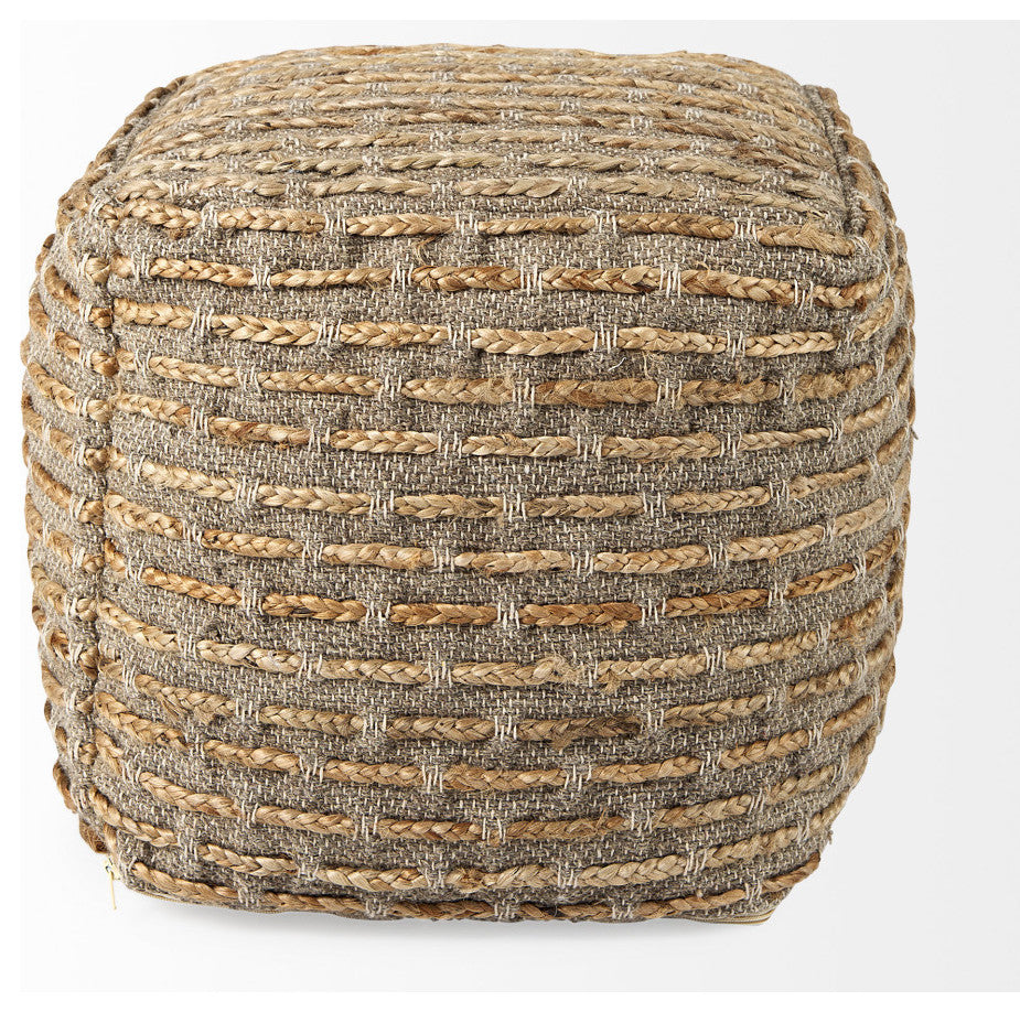 Binita 16.0Lx16.0Wx16.0H Gray/Brown Hemp Wool and Cotton Pouf