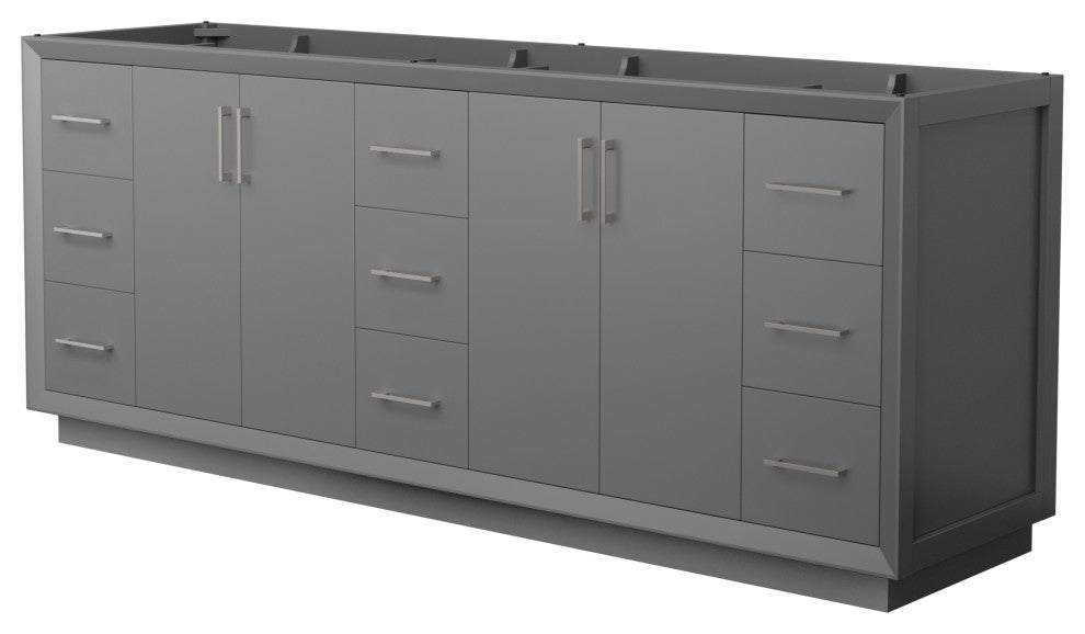 Strada 84" Dark Gray Double Vanity, No Top, No Sink, Nickel Trim