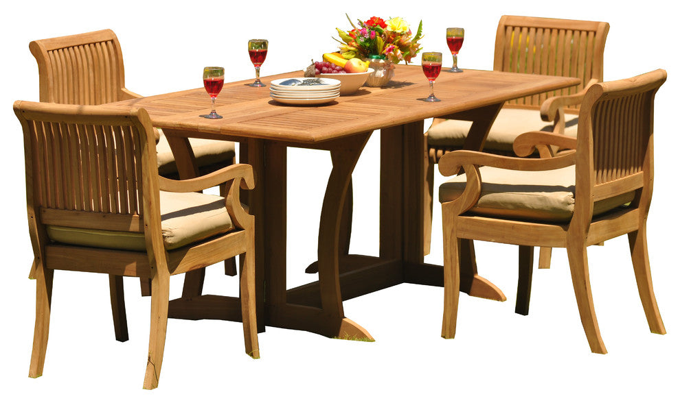 5-Piece Teak Set, 69" Warwick Table, 4 Giva Chairs, Sunbrella Cushion, Navy