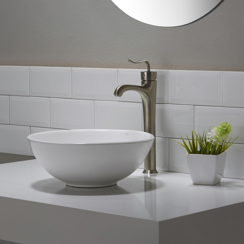 Elavo Ceramic Round Vessel White Sink, PU Drain Chrome