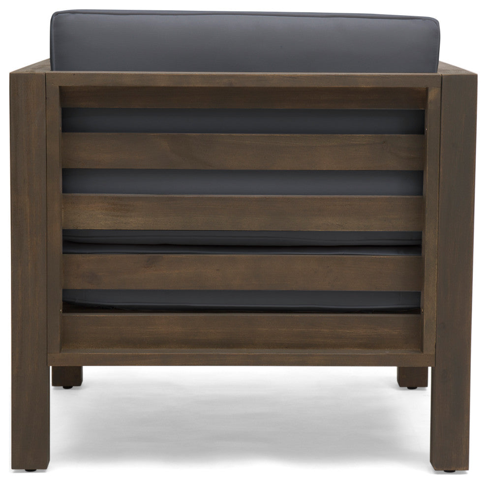 Emma Outdoor 6 Seater Acacia Wood Sectional Sofa and Club Chair Set, Dark Gray