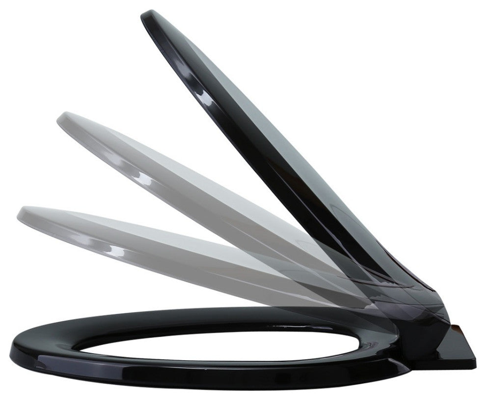 Black Elongated Toilet Seat with Non Slip Oval Seat Bumpers and Adjustable Hinge
