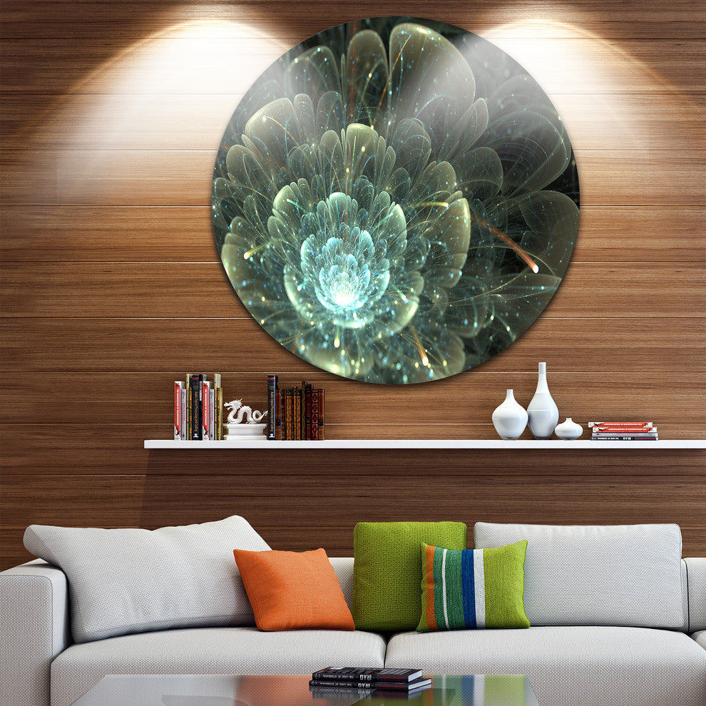 Fractal Flower Blue And Gray, Floral Large Disc Metal Wall Art, 11"