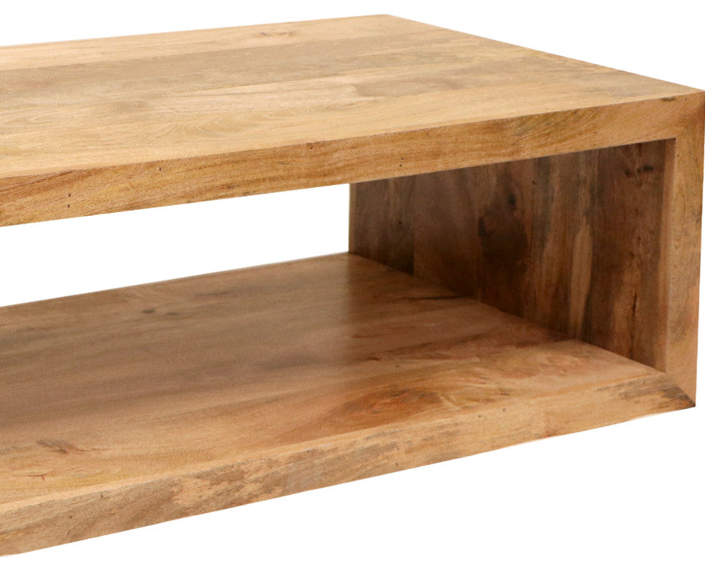 Keli 58" Mango Wood Coffee Table Open Cube 1 Shelf Natural Brown